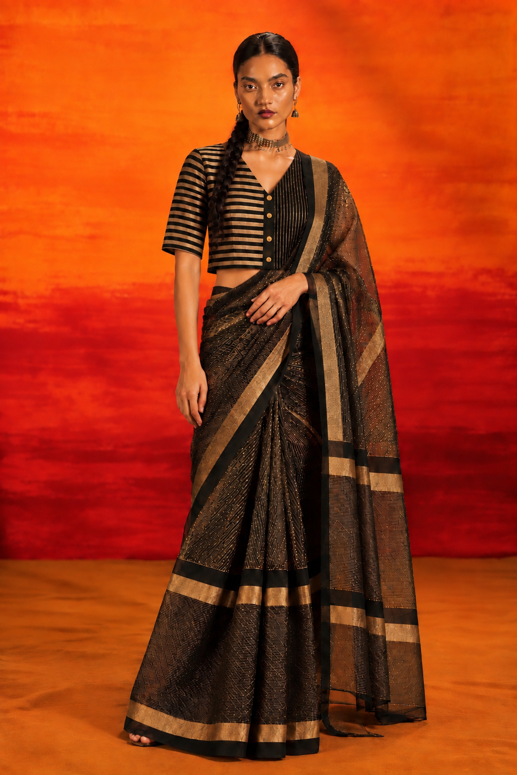 Black & Gold Handblock Printed Blouse