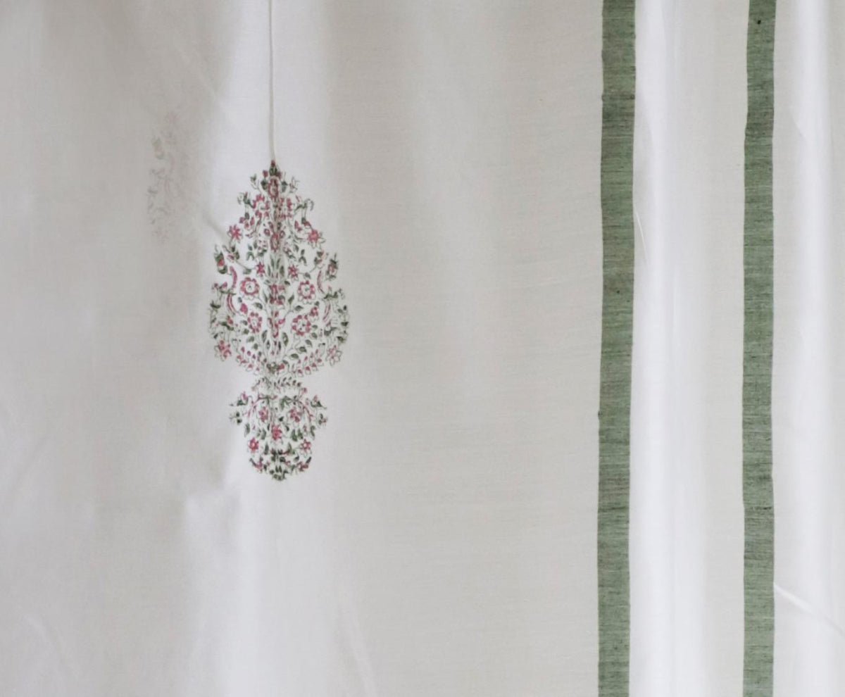 Wazir Petal Green and Blue Paisely Chanderi Curtains (Set of 2)