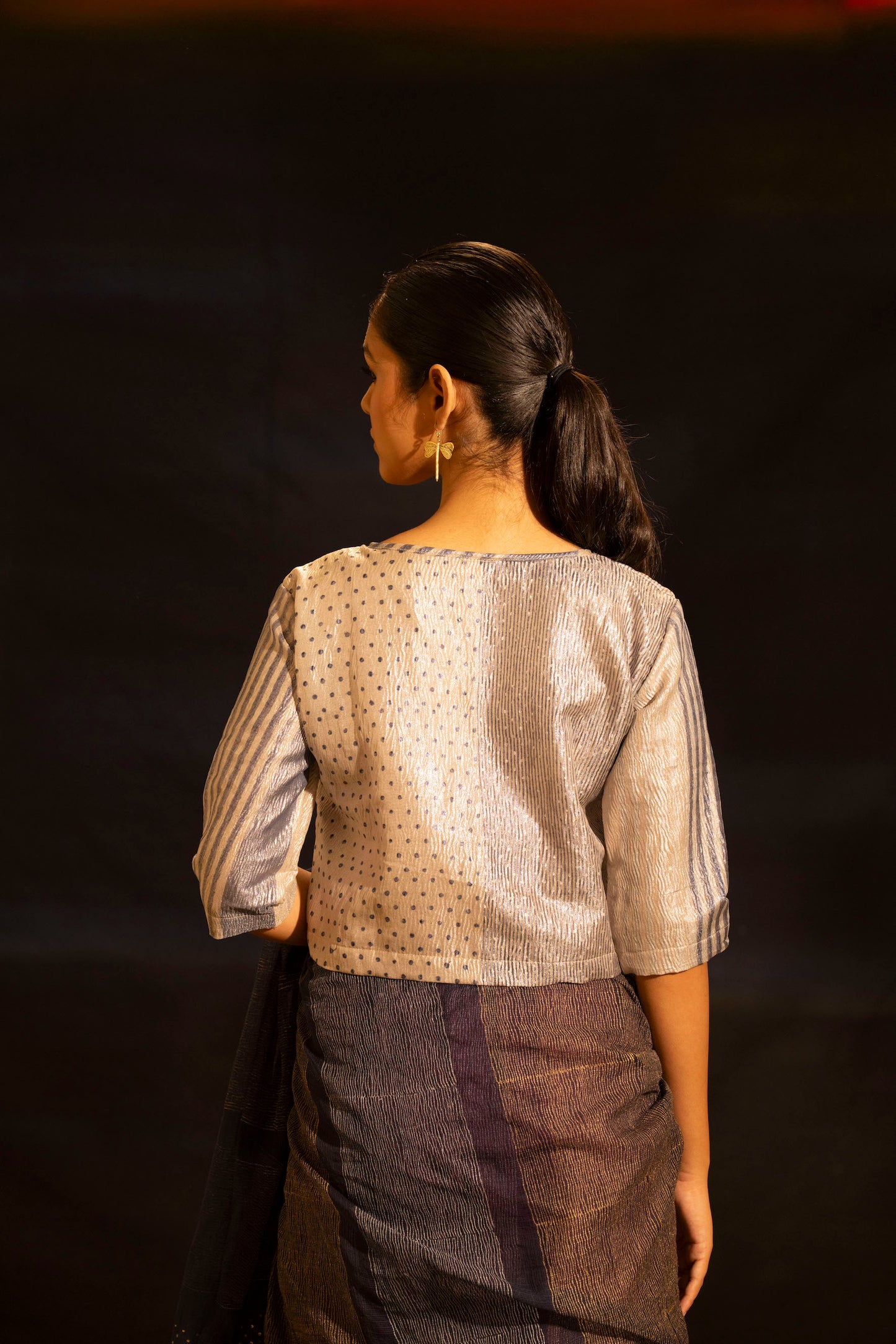 Silver Zari Printed Blouse With Lining