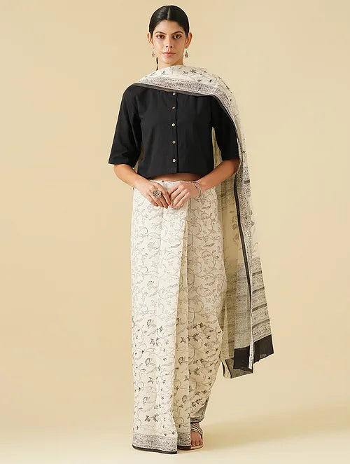 Black & White Cotton Saree