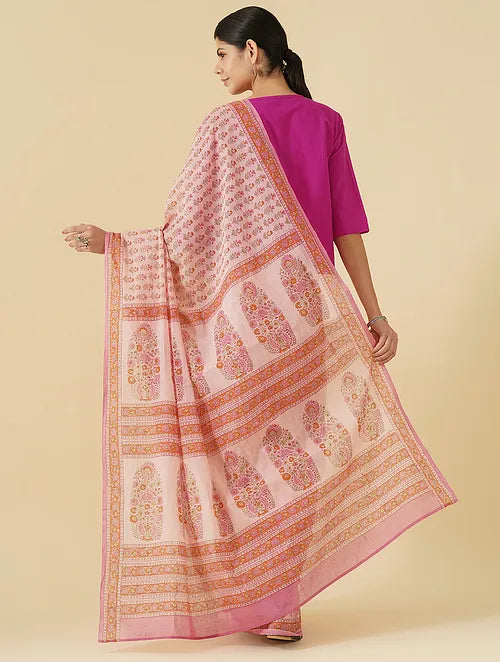 Pink Mini Handblock Printed Cotton Saree