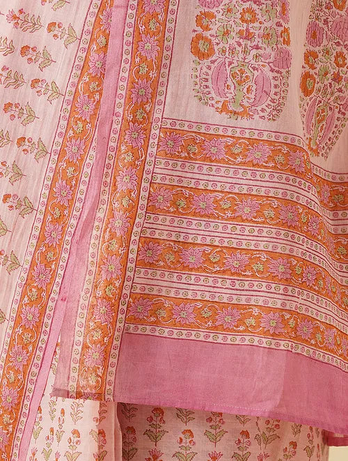 Pink Mini Handblock Printed Cotton Saree