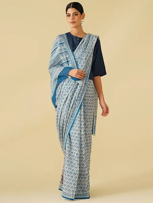 Blue Paisely Cotton Saree