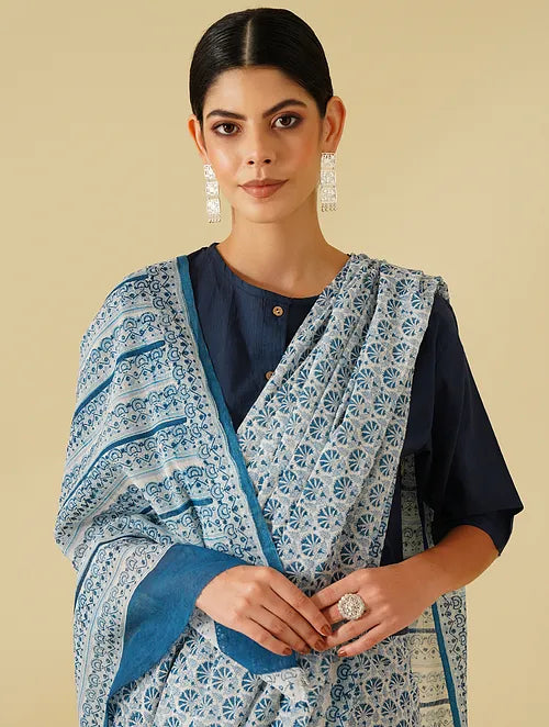 Blue Paisely Cotton Saree