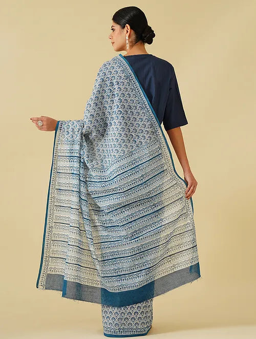 Blue Paisely Cotton Saree