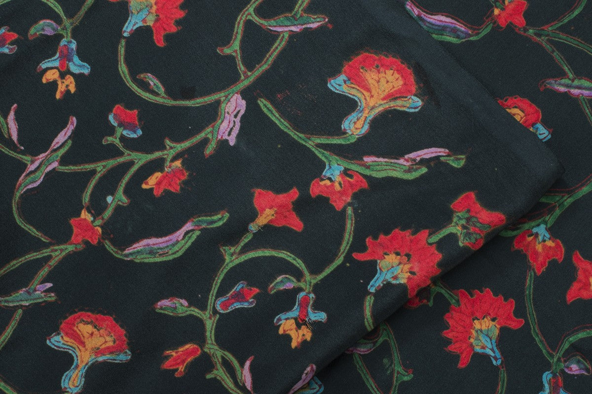 Black Handblock Printed Cotton Fabric