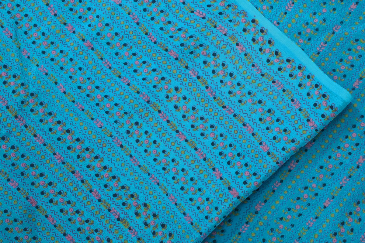 Turquoise Cotton Handblock Printed Fabric