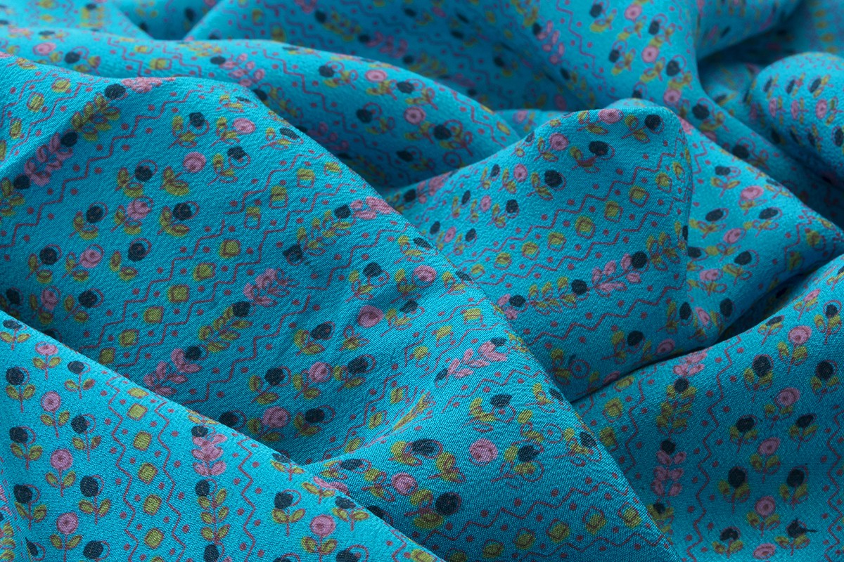 Turquoise Cotton Handblock Printed Fabric
