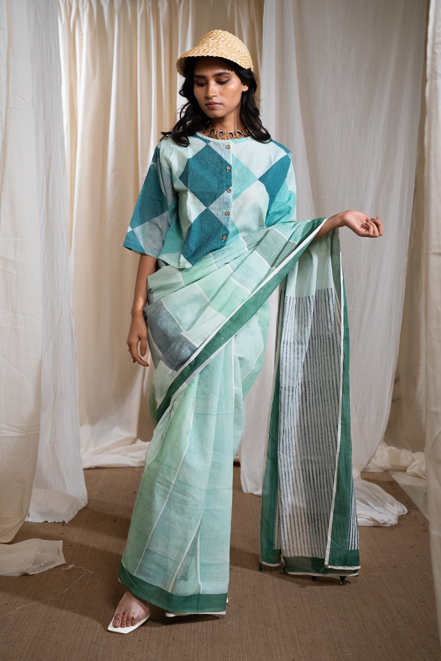 Diamond Block Printed Cotton Blouse