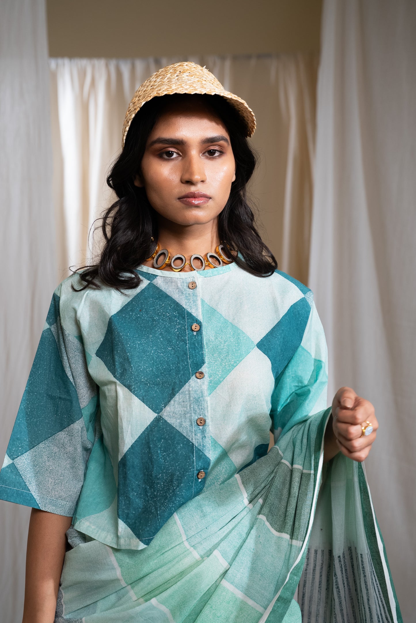 Diamond Block Printed Cotton Blouse