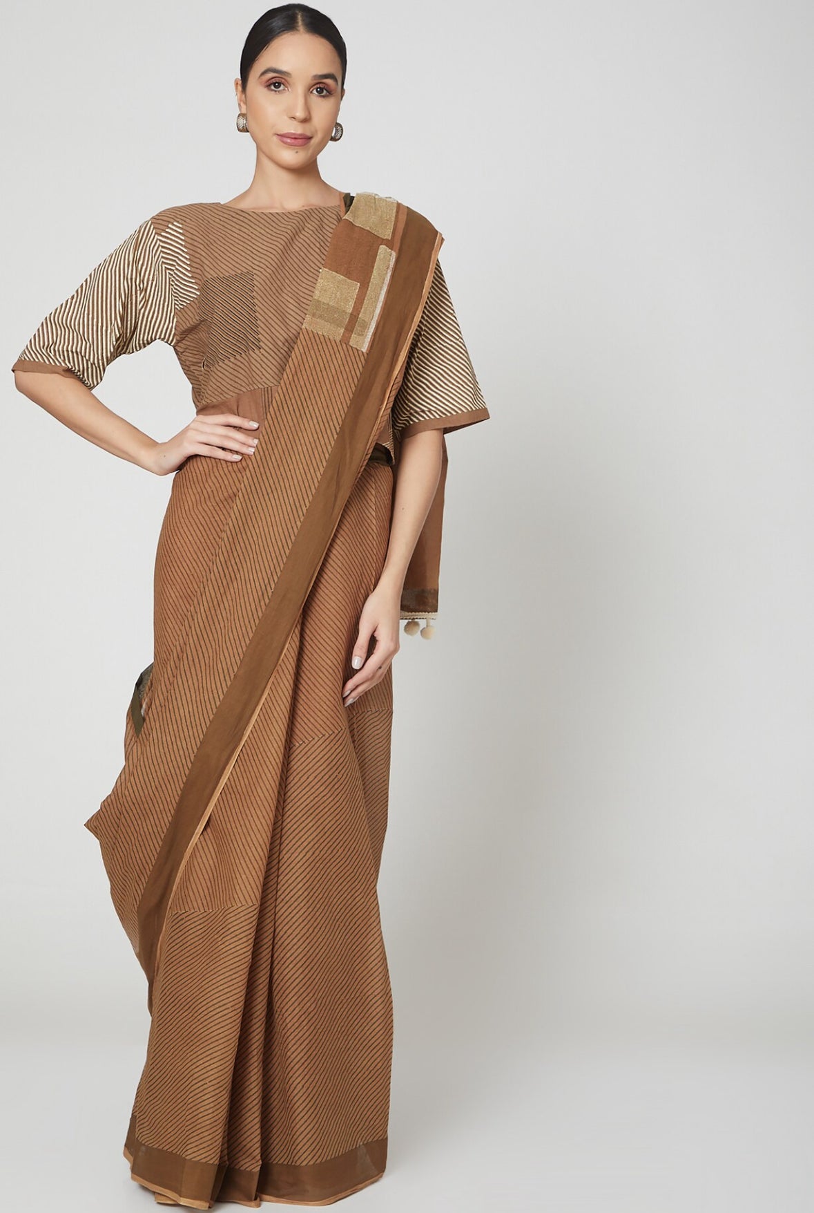 Brown Striped Cotton Blouse