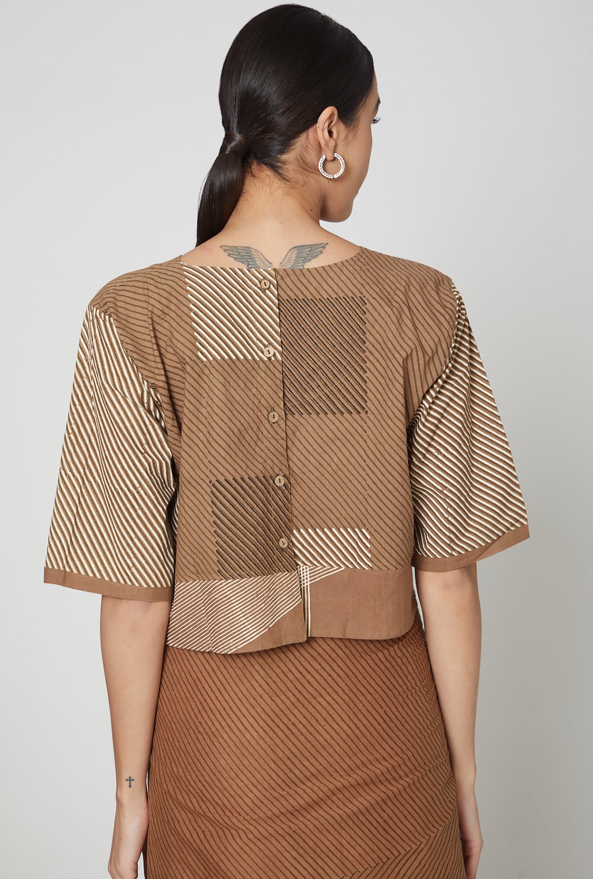 Brown Striped Cotton Blouse