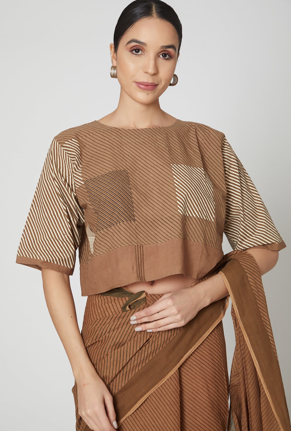 Brown Striped Cotton Blouse