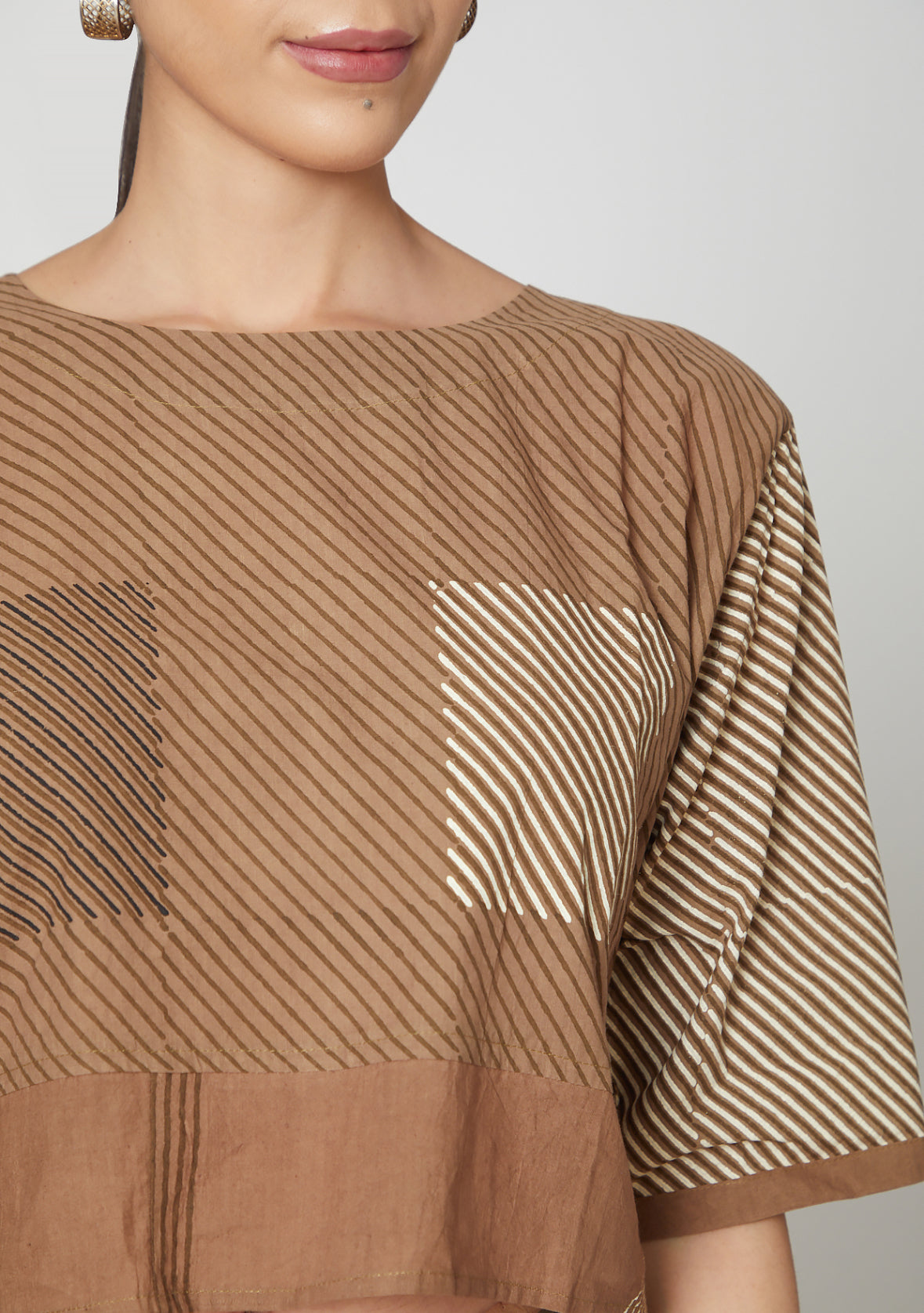 Brown Striped Cotton Blouse