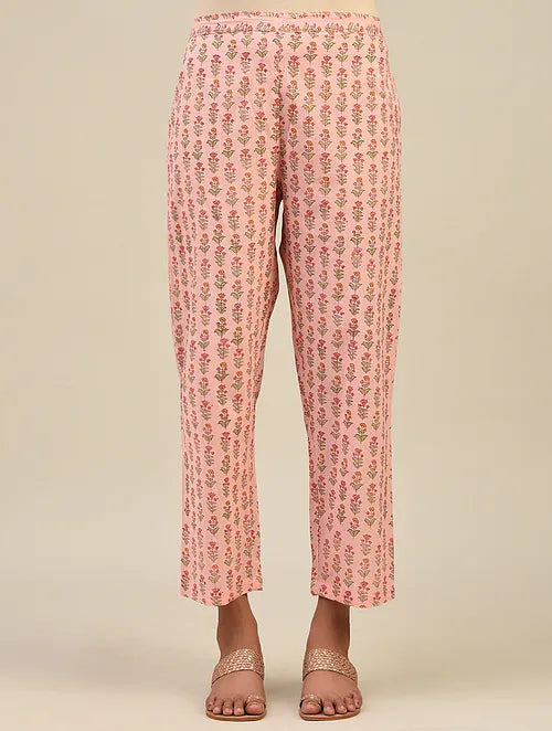 Light Pink Hand Block Printed Cotton Pants