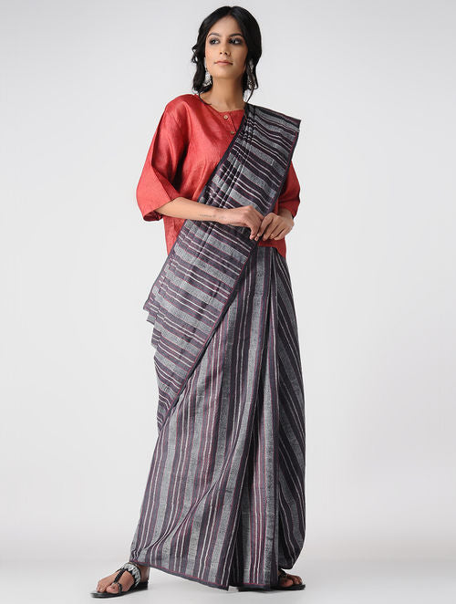 Striped Charcoal Tussar Saree