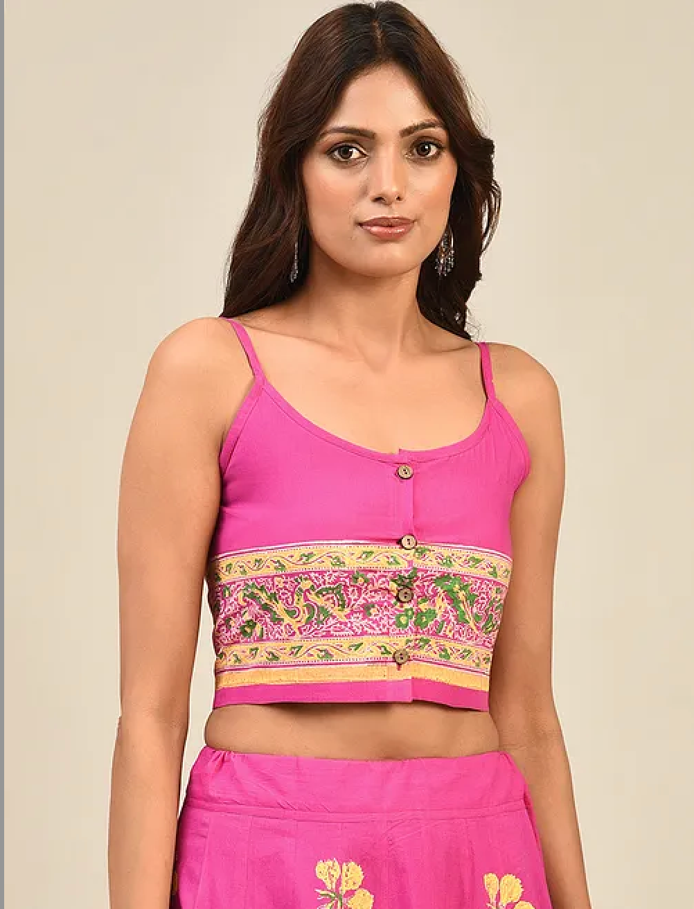 Pink hand-block Printed Cotton Lehenga with Blouse and Dupatta/Cape (set of 3)