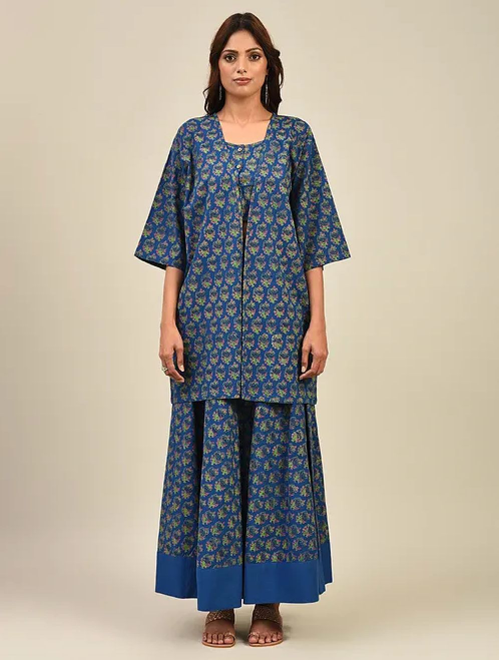 Blue Hand block Printed Lehenga