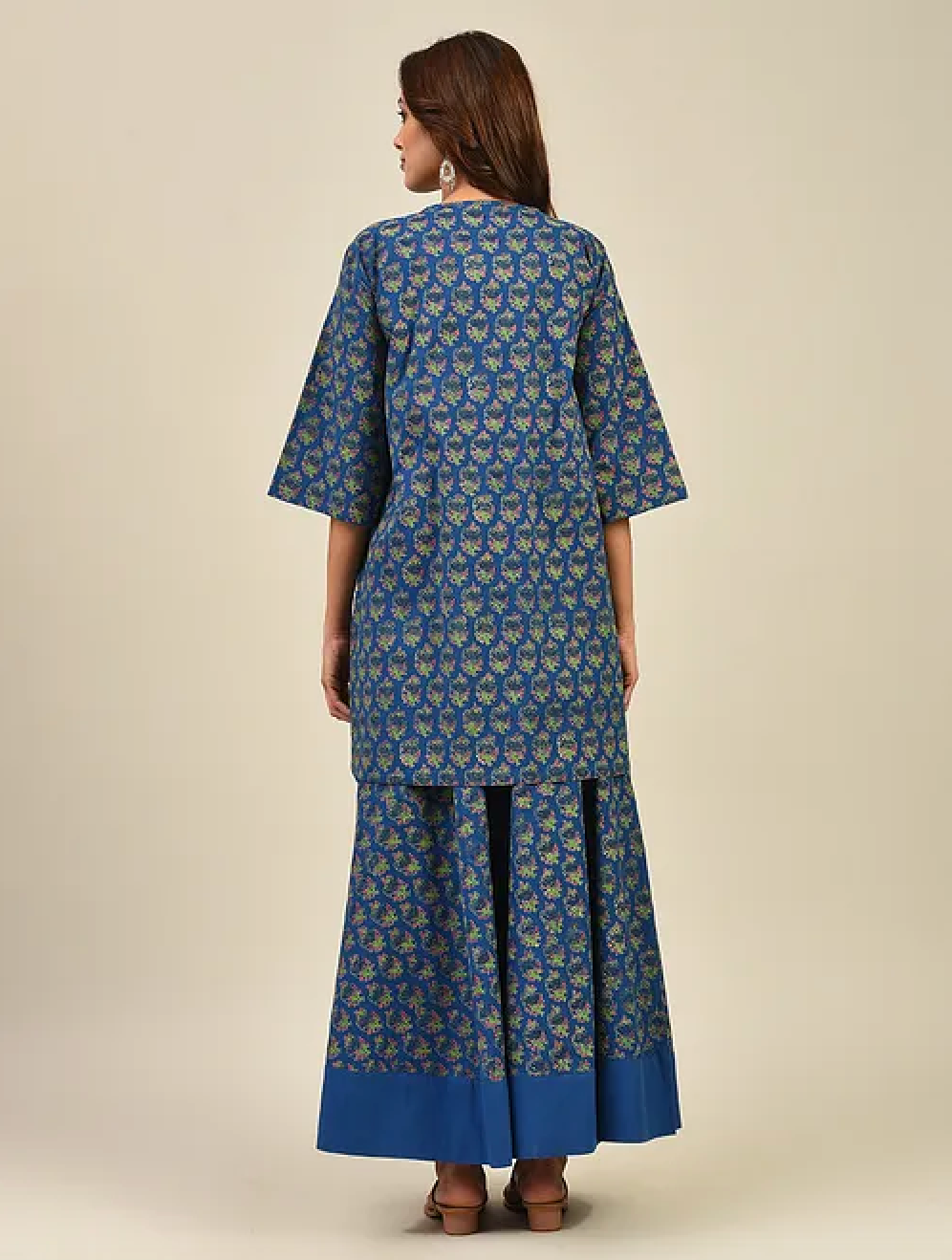 Blue Hand block Printed Lehenga