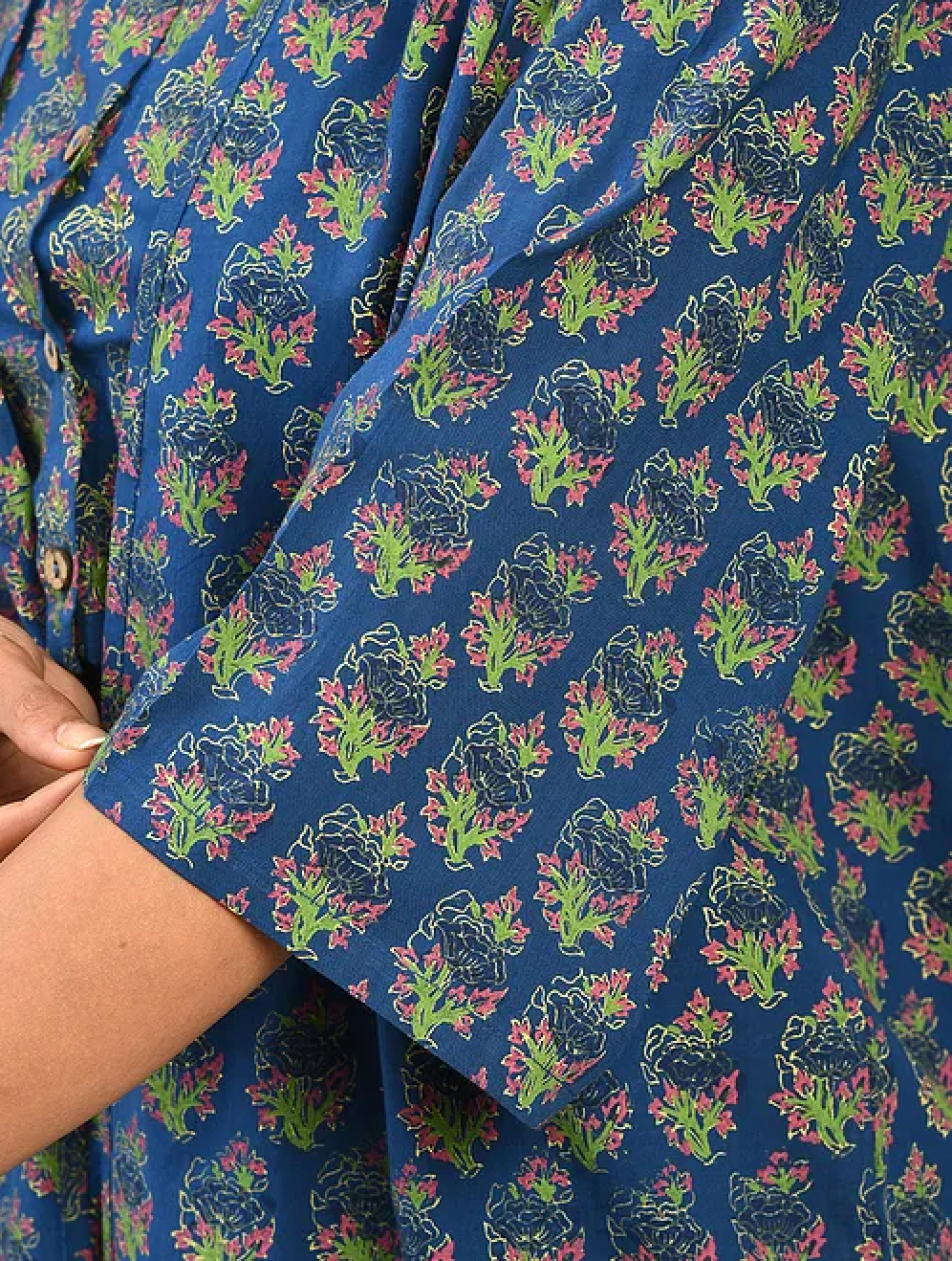 Blue Hand-block Printed Cotton Lehenga with Blouse and Dupatta/Cape (set of 3)