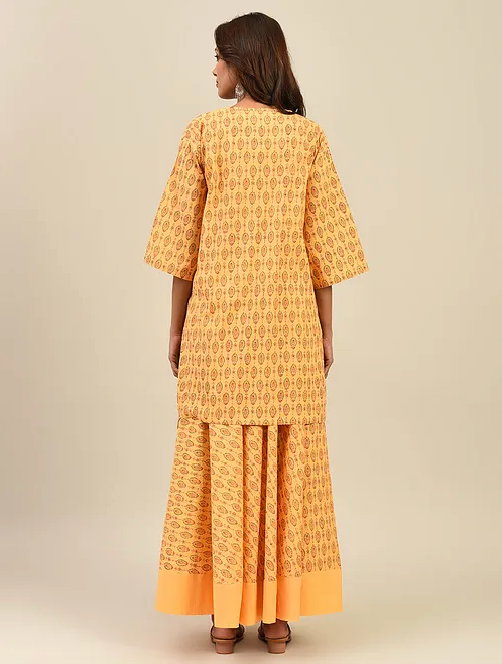 Yellow Hand block Printed Lehenga