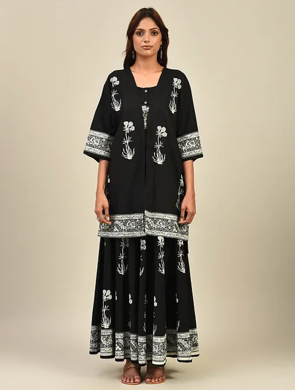 Black Hand block Printed Lehenga