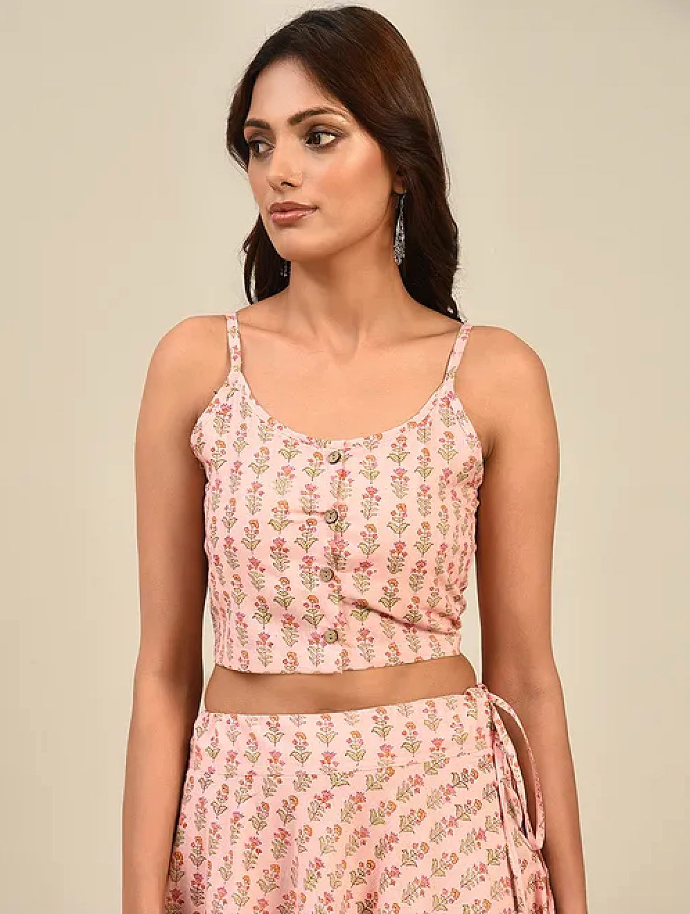 Light Pink Hand-block Printed Cotton Lehenga with Blouse and Dupatta/Cape (set of 3)