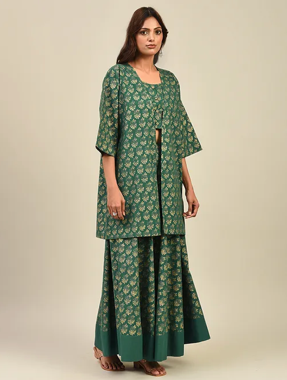 Green Hand block Printed Lehenga