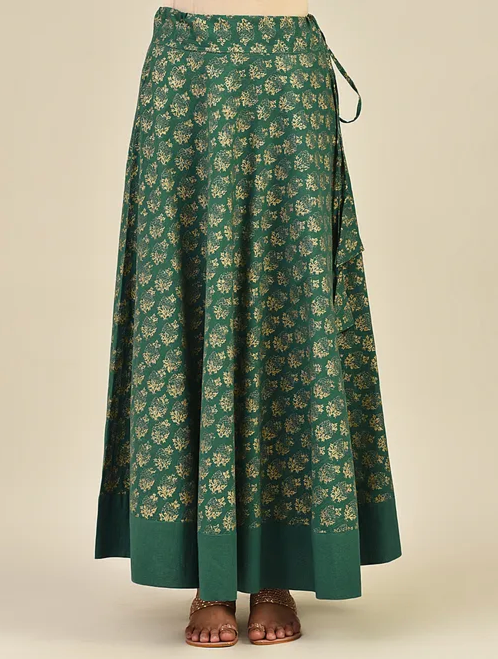 Green Hand block Printed Lehenga