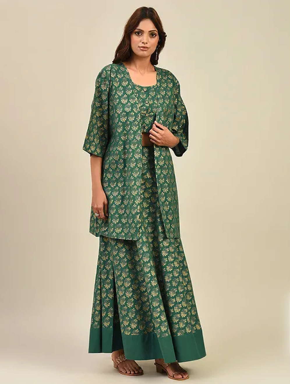 Green Hand block Printed Blouse