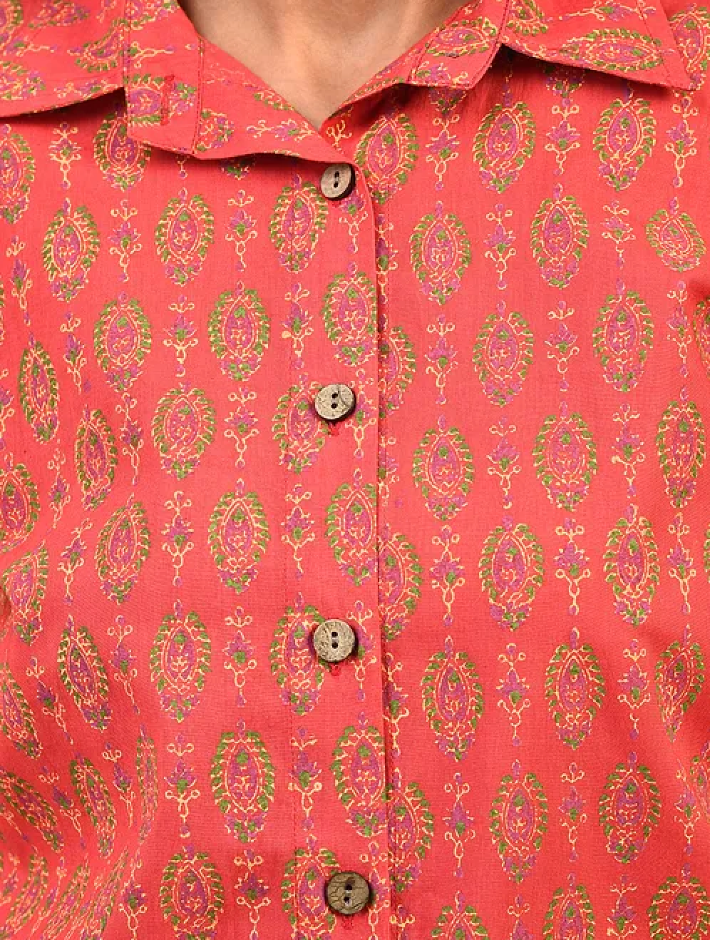 Red Hand block Printed Cotton Shirt