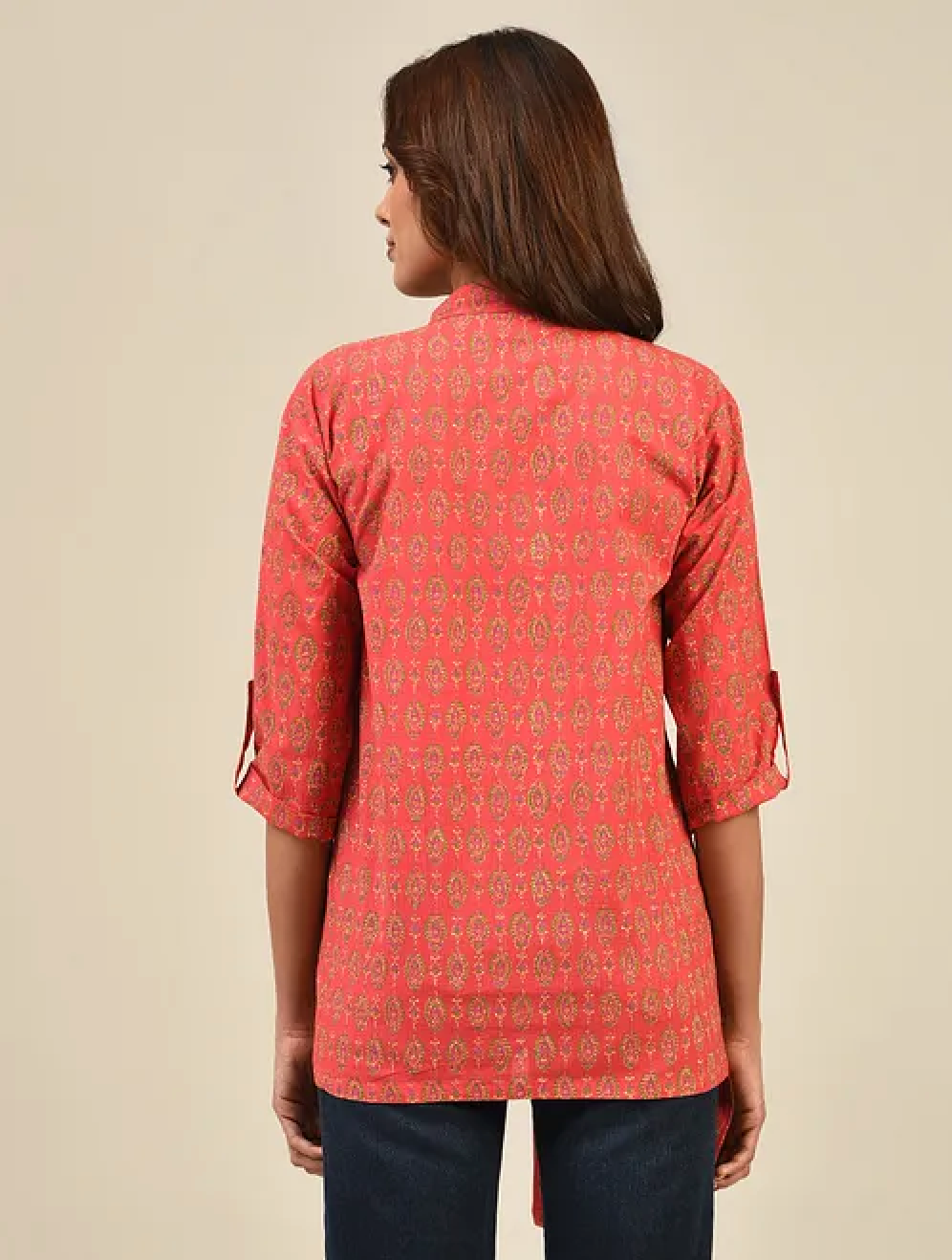 Red Hand block Printed Cotton Shirt