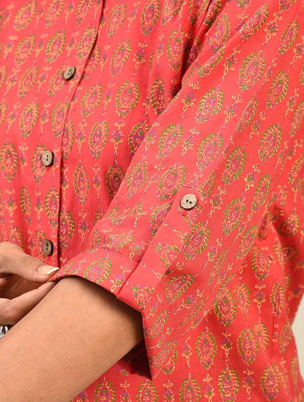 Red Hand block Printed Cotton Shirt