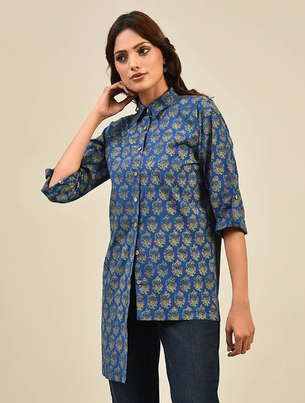 Blue Hand block Printed Cotton Shirt