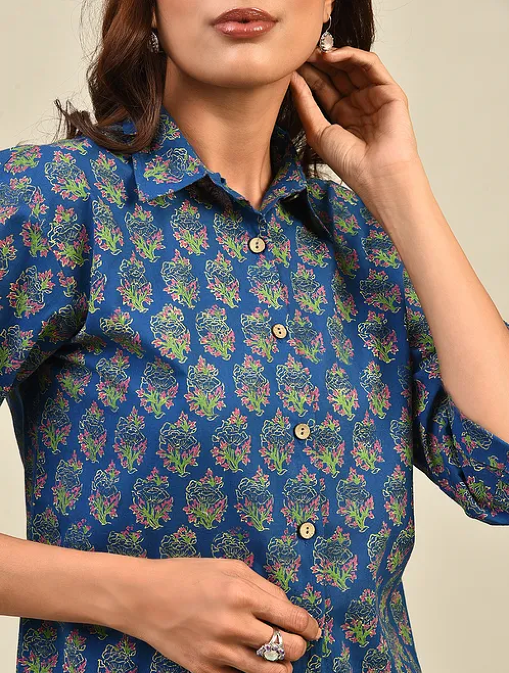 Blue Hand block Printed Cotton Shirt