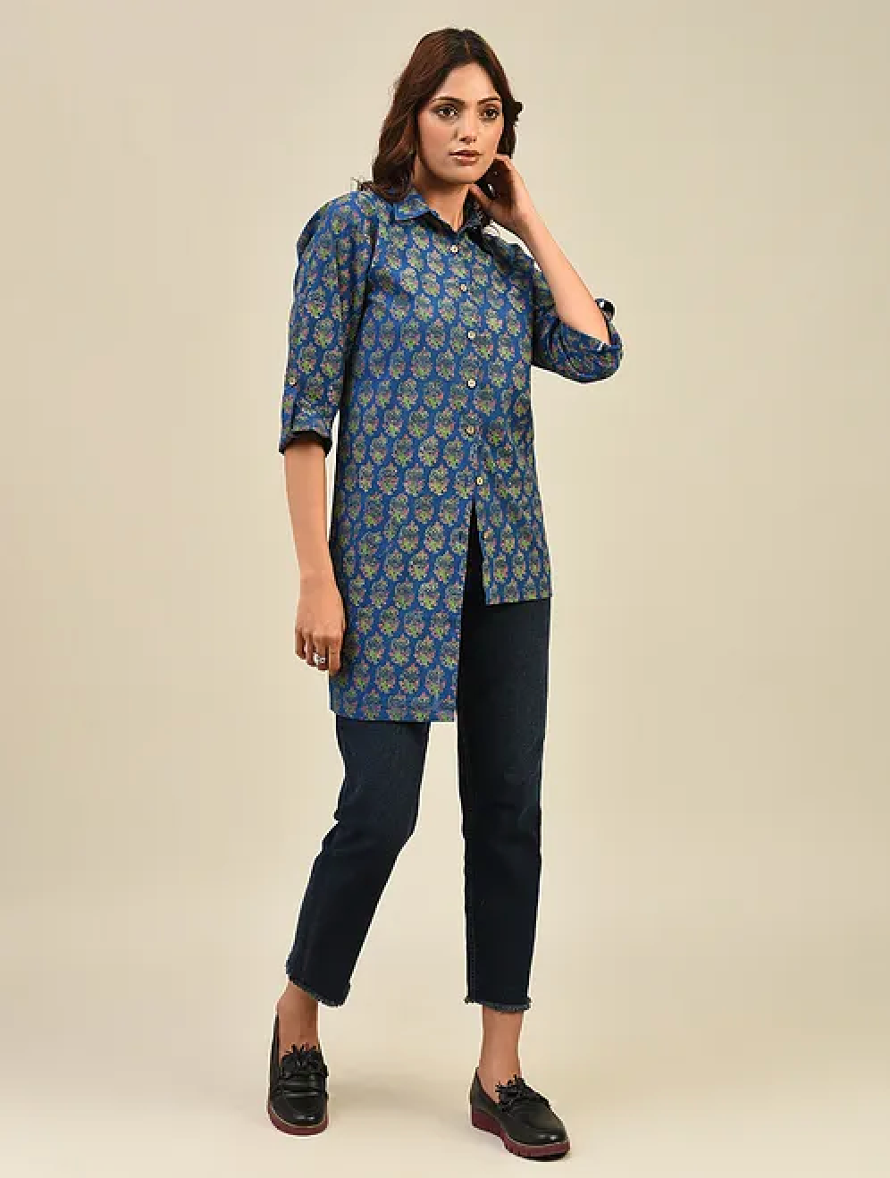 Blue Hand block Printed Cotton Shirt