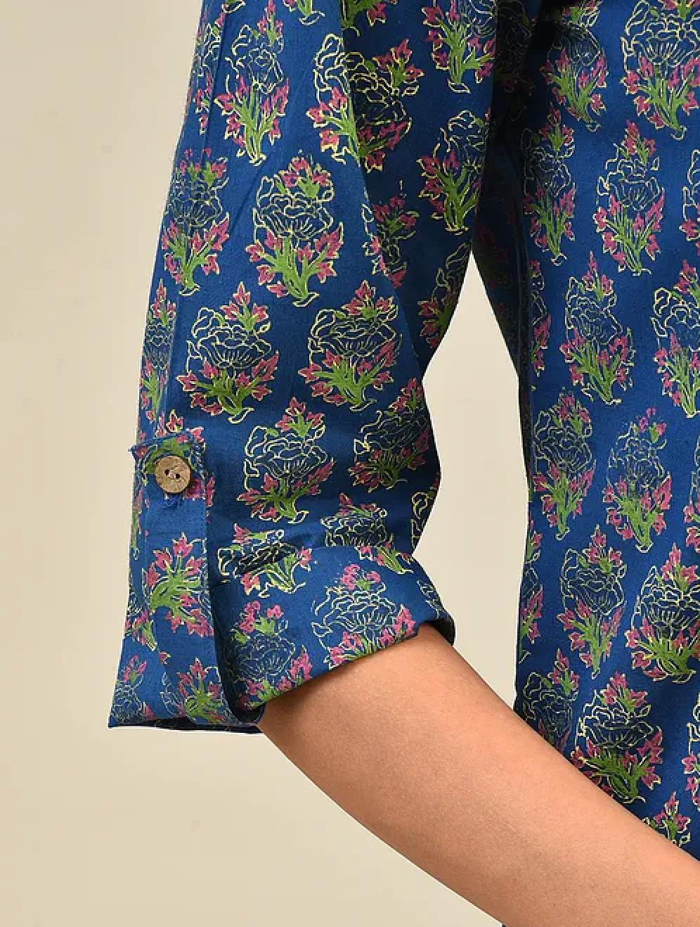 Blue Hand block Printed Cotton Shirt