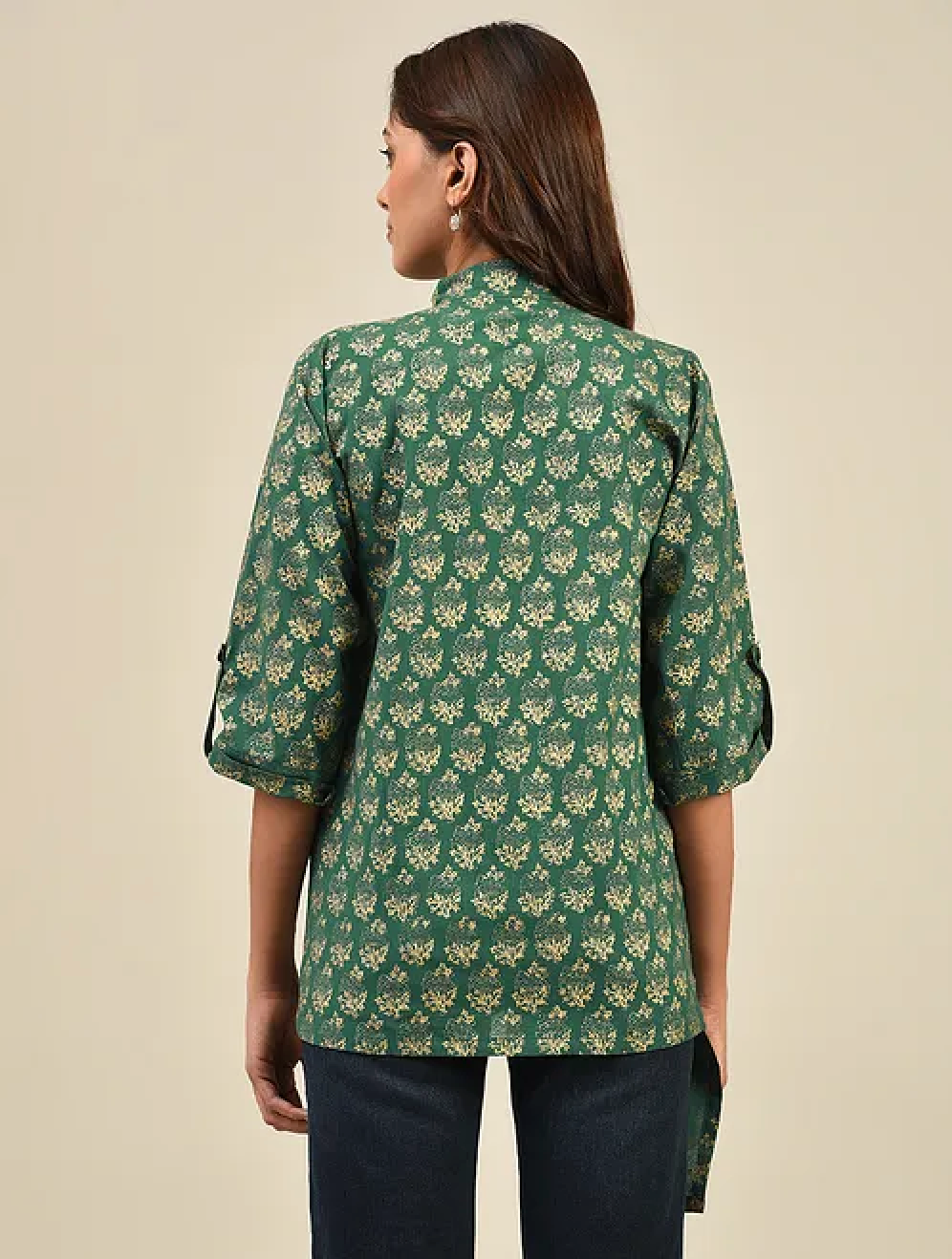 Green Hand block Printed Cotton Shirt