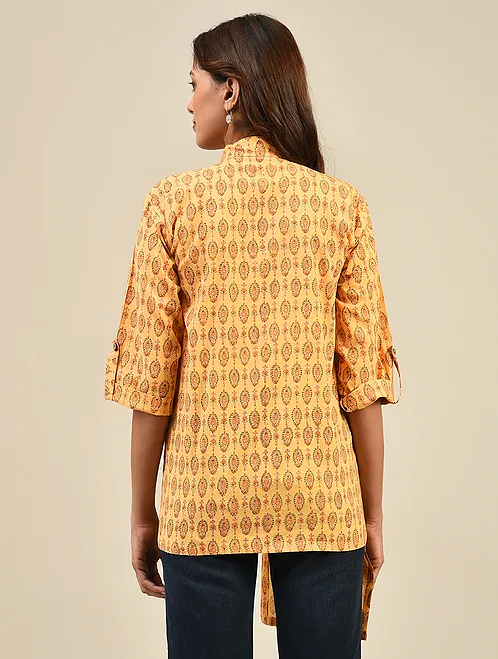 Yellow Hand block Printed Cotton Shirt