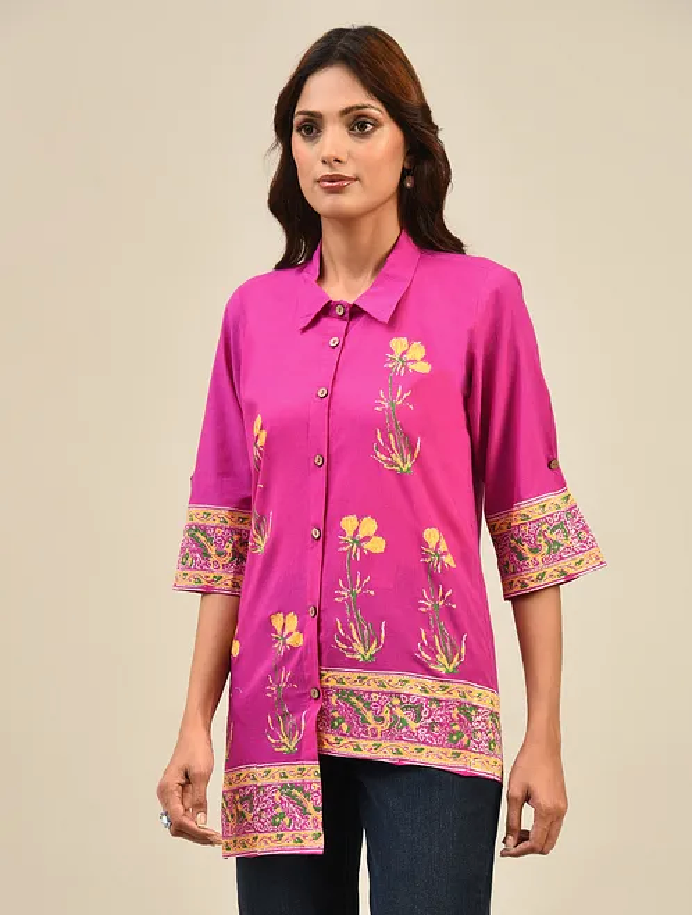 Pink Hand block Printed Cotton Shirt