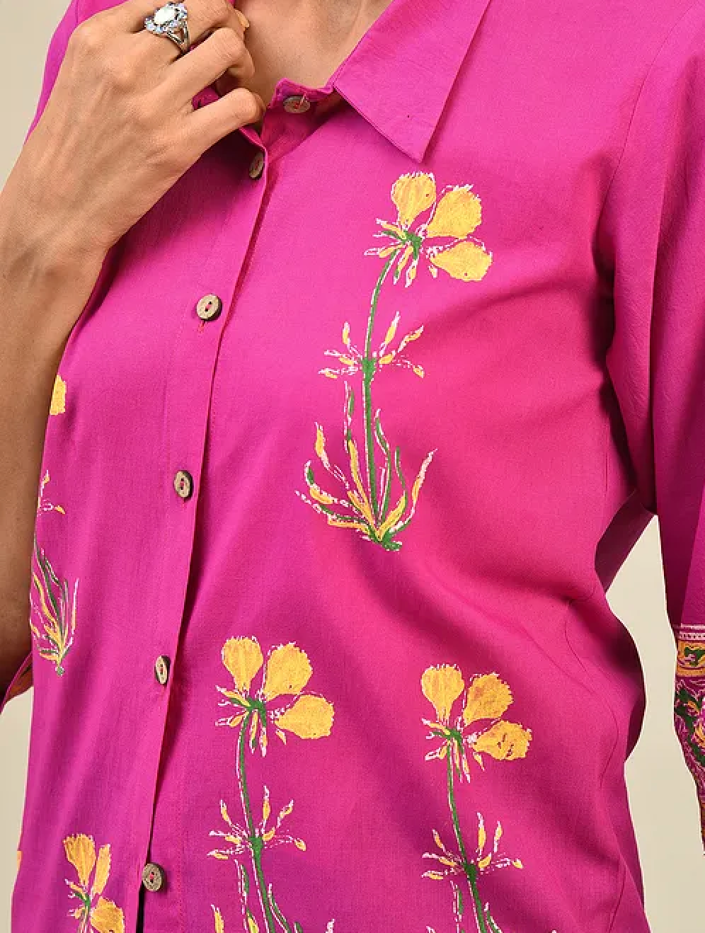 Pink Hand block Printed Cotton Shirt