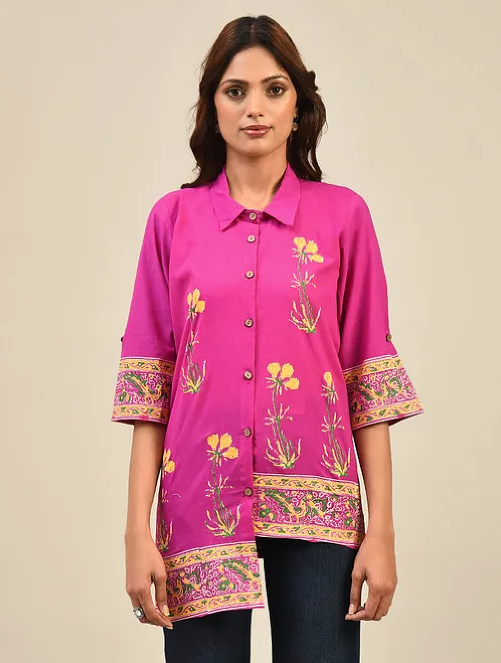 Pink Hand block Printed Cotton Shirt