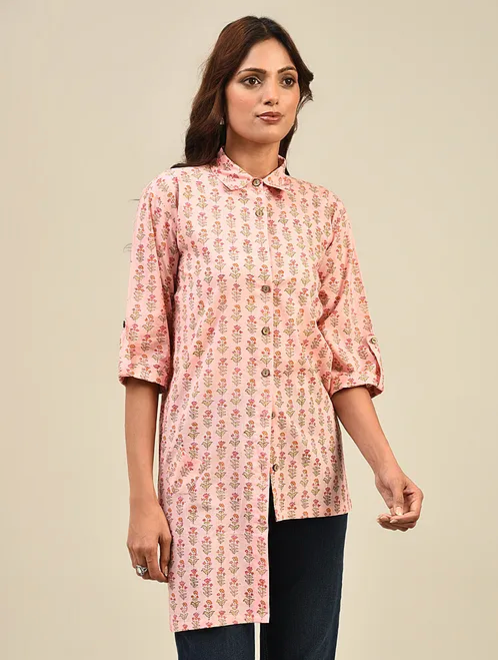 Light Pink Hand block Printed Cotton Shirt
