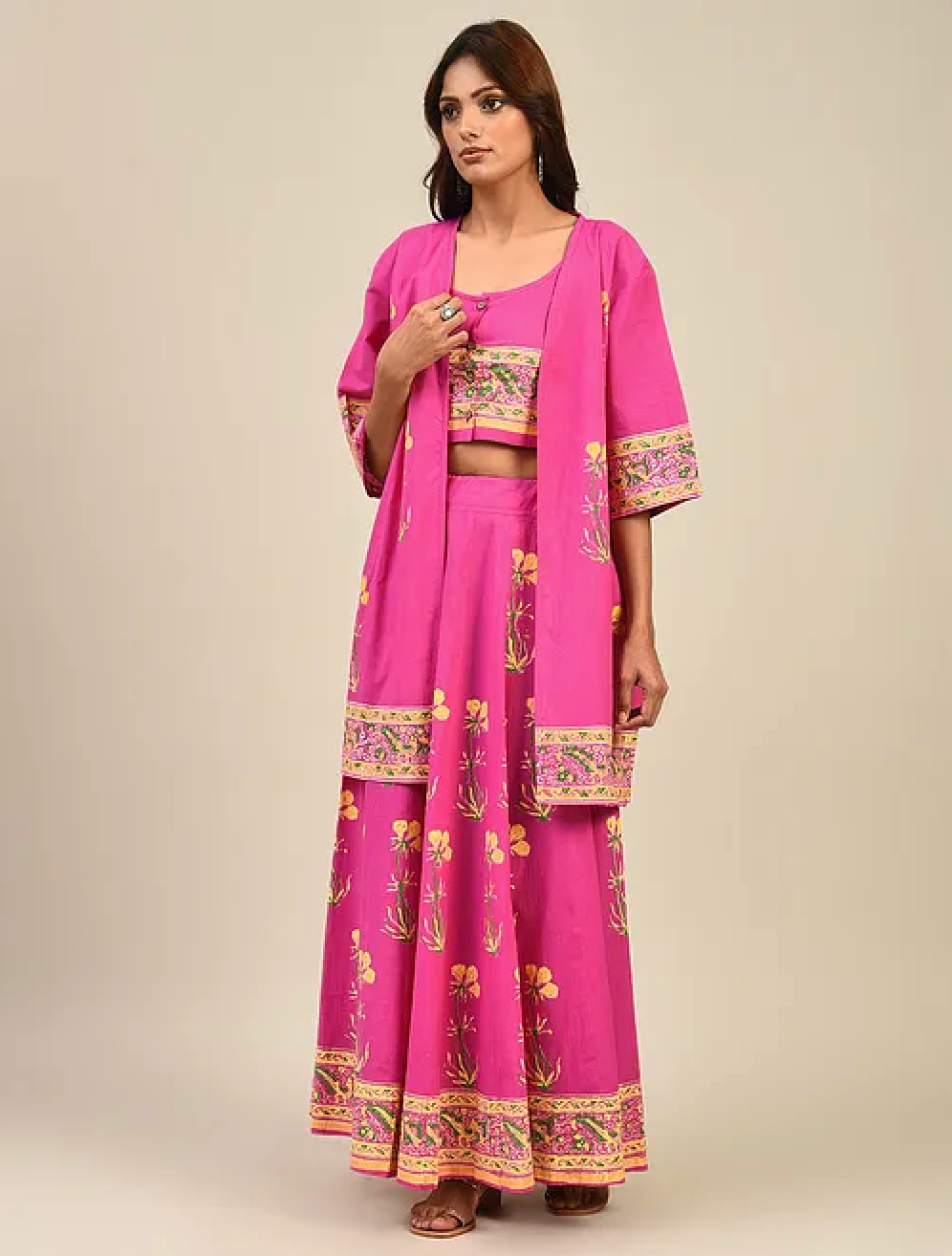 Pink Hand block Printed Lehenga