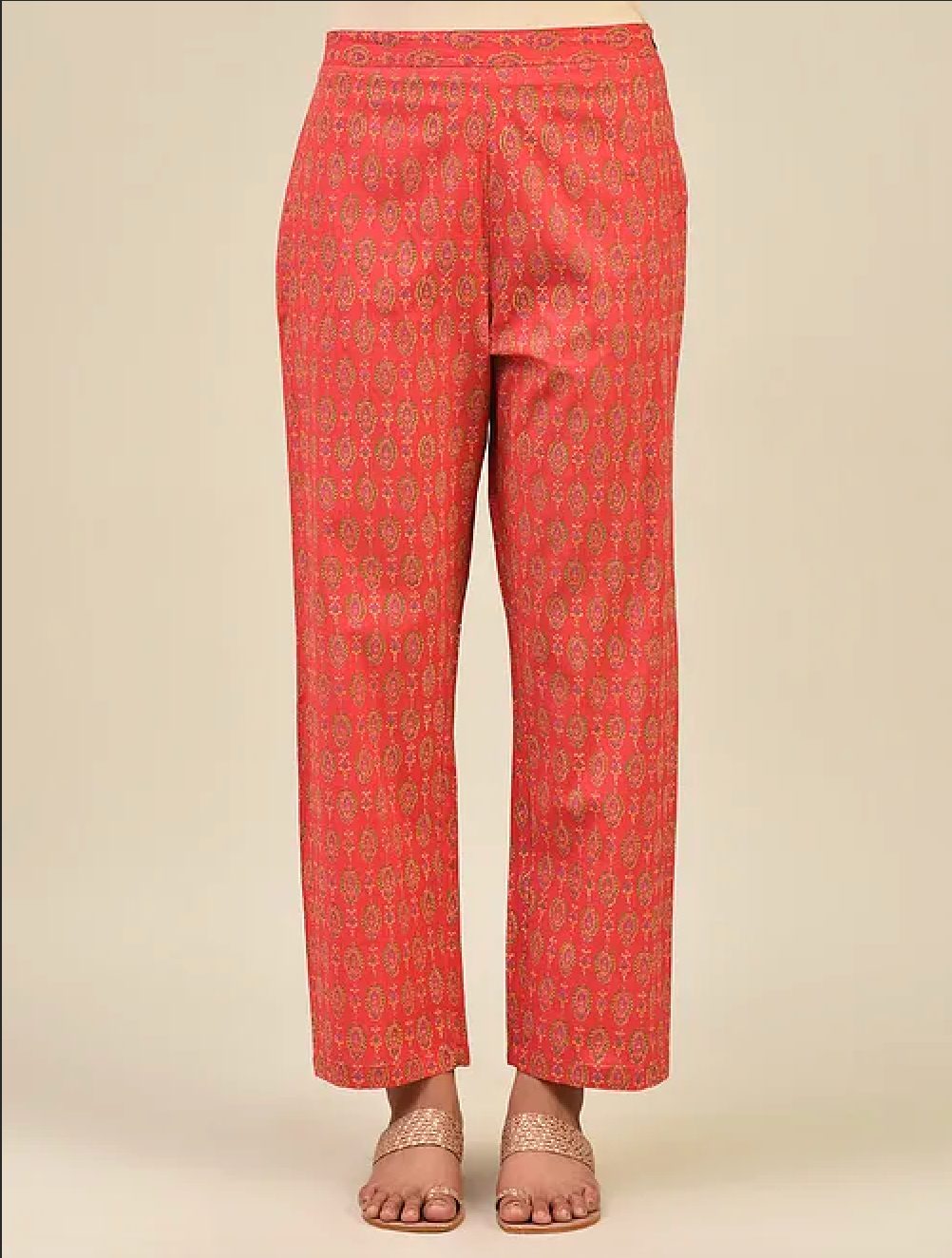 Red Hand Block Printed Cotton Kurta with Pants (Set of 2)