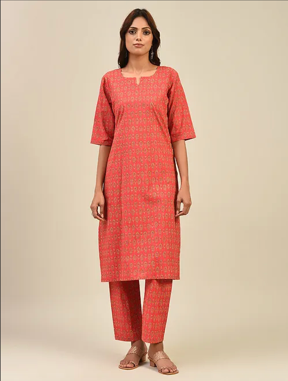 Red Hand Block Printed Cotton Pants