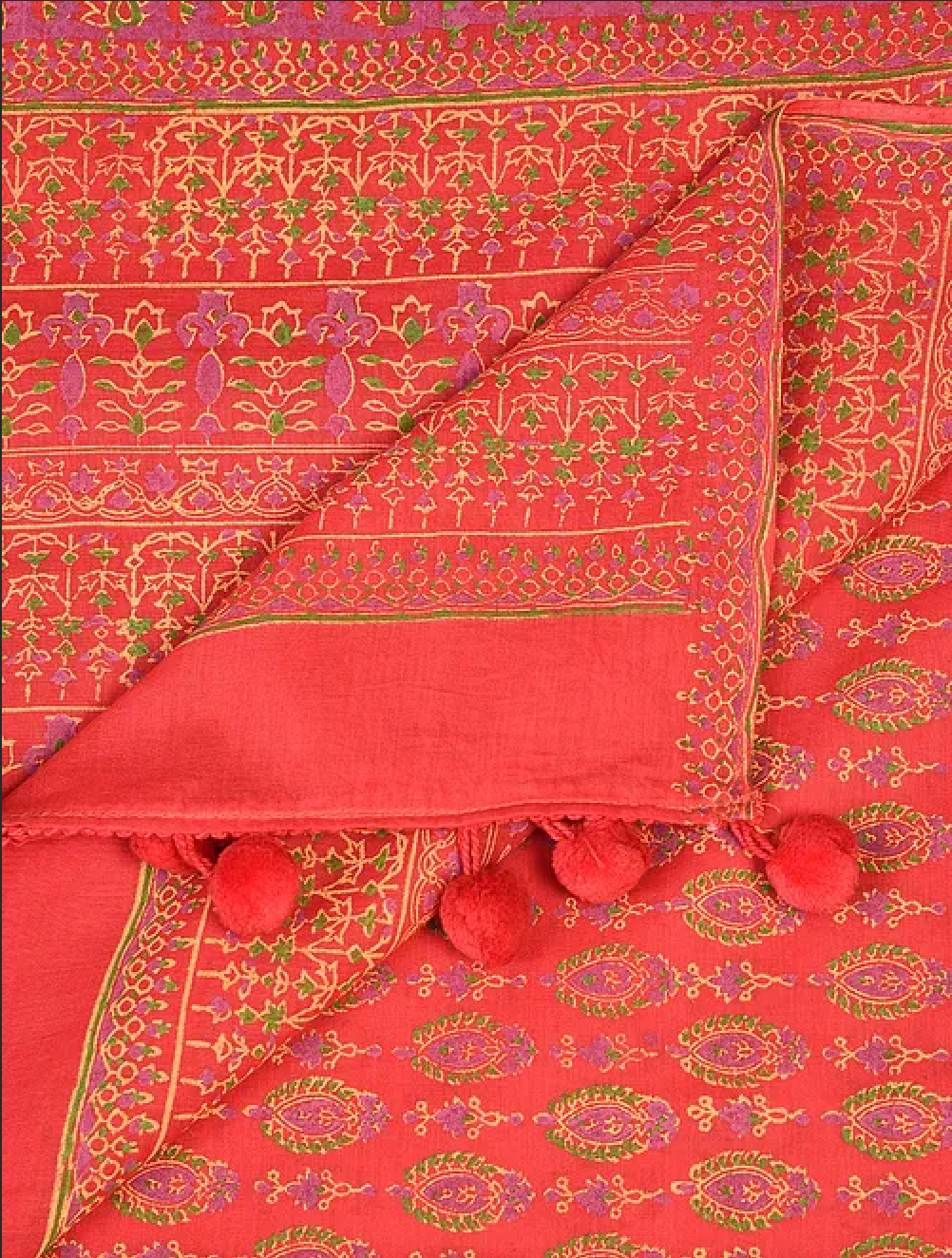 Red Hand-block Printed Cotton Lehenga with Blouse and Dupatta/Cape (set of 3)