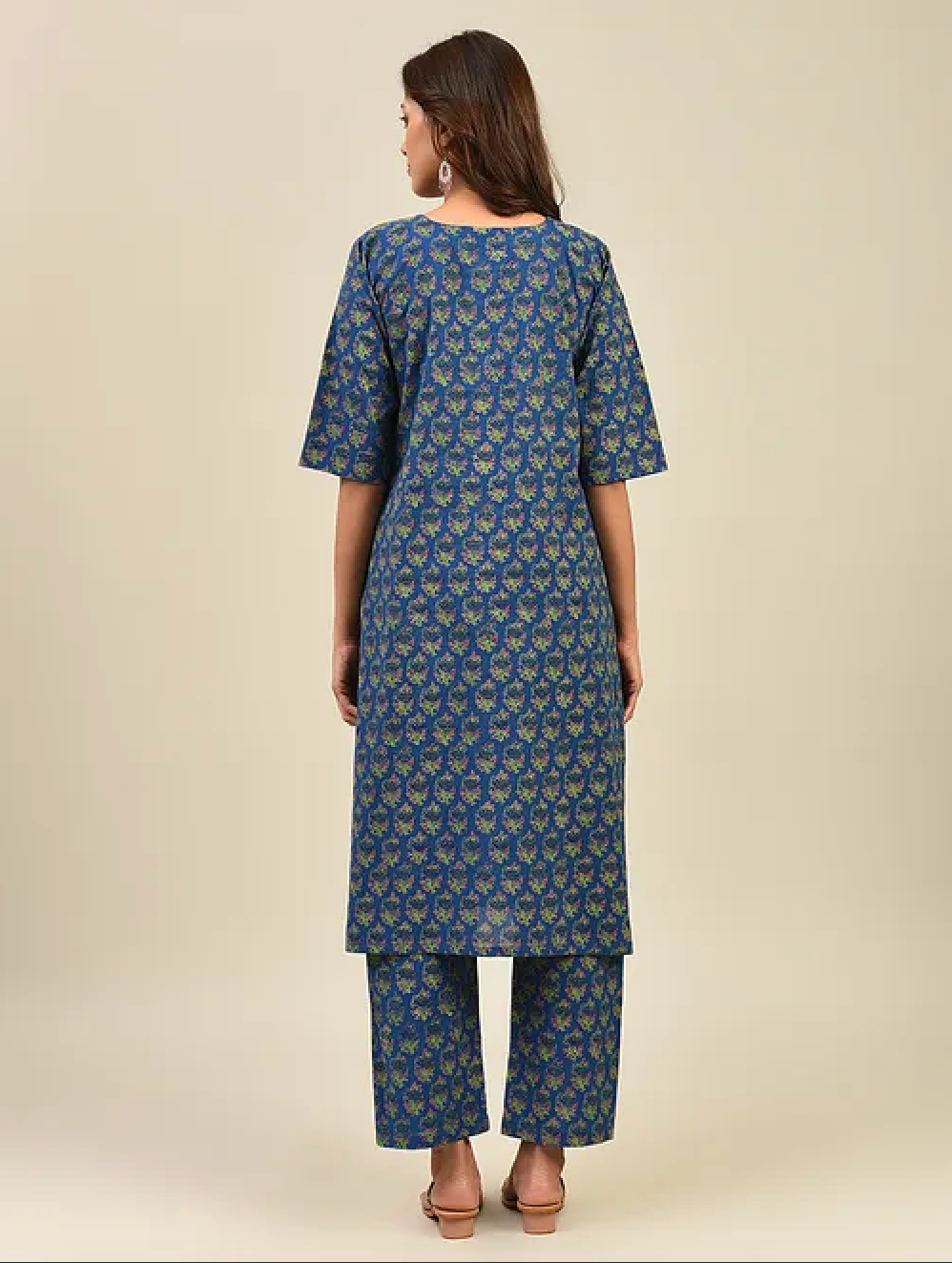 Blue Hand Block Printed Cotton Kurta with Pants (Set of 2)