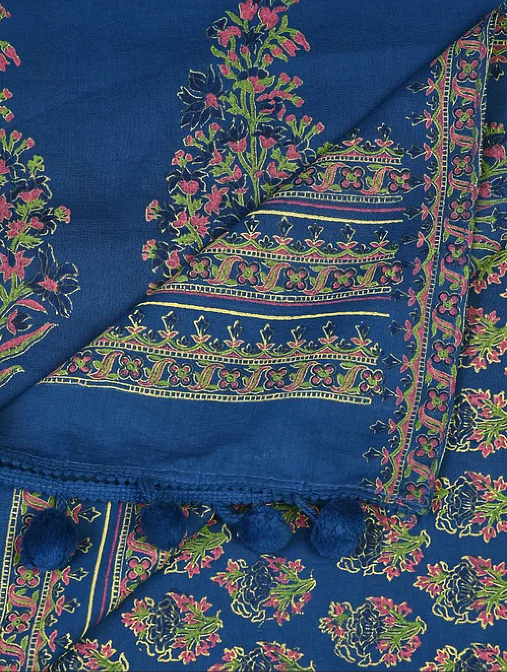 Blue Hand Block Printed Cotton Kurta with Pants and Dupatta (Set of 3)