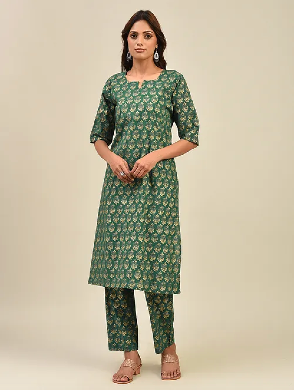 Green Hand Block Printed Cotton Pants